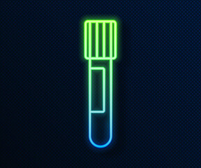Glowing neon line Test tube and flask chemical laboratory test icon isolated on blue background. Laboratory glassware sign. Vector
