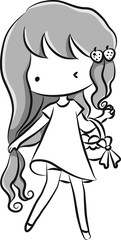 vector cartoon long hair lovely girl with A basket of fruit orange