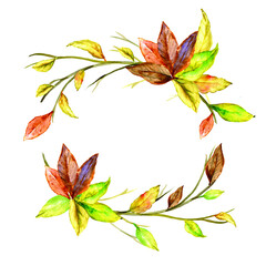 Autumn leaf watercolor square frame
