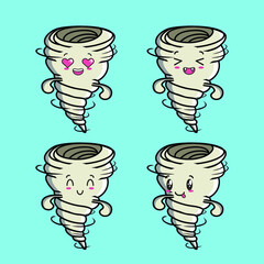 Set Cute Whirlwind tornado icon face expression. whirlwind tornado vector icon on blue background cartoon icon illustration design isolated flat cartoon style