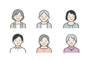 シニア女性のイラスト素材セット