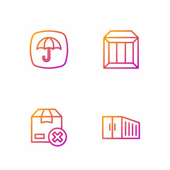 Set line Container, Carton cardboard box, Delivery package with umbrella and . Gradient color icons. Vector