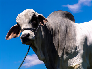 brahman bull on a farm for genetic improvement of beef cattle in Brazil - obrazy, fototapety, plakaty