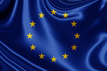 European Union fabric flag waving . 3D illustration