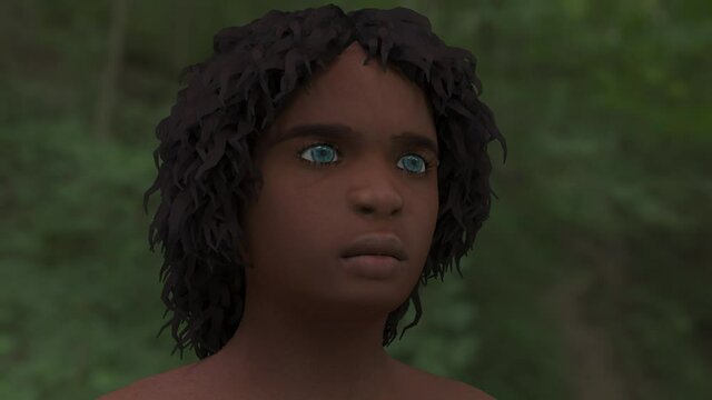 camera rotating on the face of 3d character boy character with african features