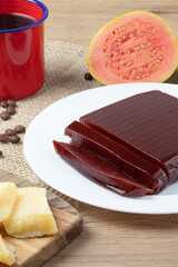 Pieces of goiabada served with cheese, traditional dessert from Brazil