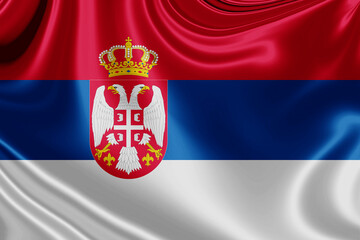 Obraz premium serbia fabric flag waving . 3D illustration