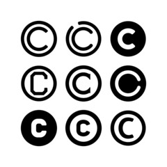 copyright set icon on white background