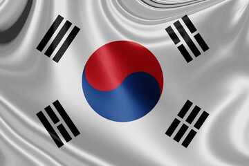 South Korea fabric flag waving . 3D illustration	