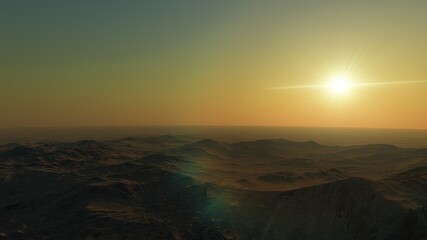 Naklejka na ściany i meble realistic surface of an alien planet, view from the surface of an exo-planet 3d render