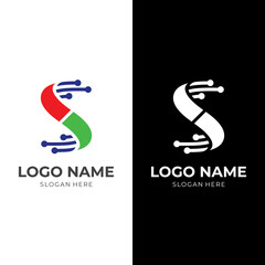 initial S logo template, letter S and circuit board, combination logo with flat colorful style