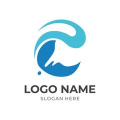 wave logo design with flat blue color style
