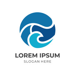 abstract wave logo concept with flat blue color style