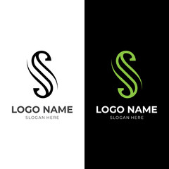 initial S logo vector with flat black and green color style