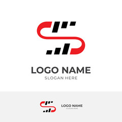 initial S logo template with flat black and red color style
