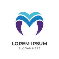 letter M logo design template concept vector with flat blue and purple color style