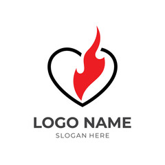 love fire logo template, love and fire, combination logo with flat red and black color style
