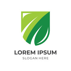 shield logo design template concept vector with flat green color style