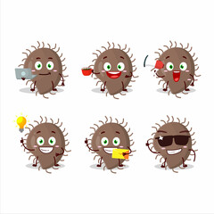 Coronaviridae cartoon character with various types of business emoticons