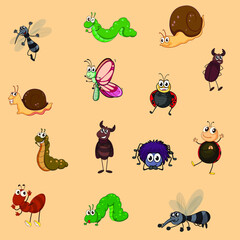 Insects color collection vector icon set