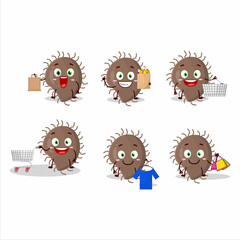 A Rich coronaviridae mascot design style going shopping