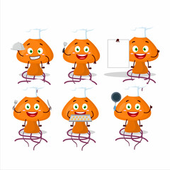 Cartoon character of moordecovirus with various chef emoticons