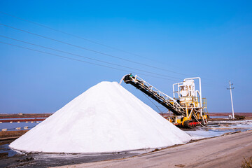 Salt production.  machinery for the treatment of the salt, The equipment and salt stock of a salt...