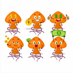 Moordecovirus cartoon character with cute emoticon bring money