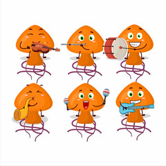 Fototapeta premium Cartoon character of moordecovirus playing some musical instruments