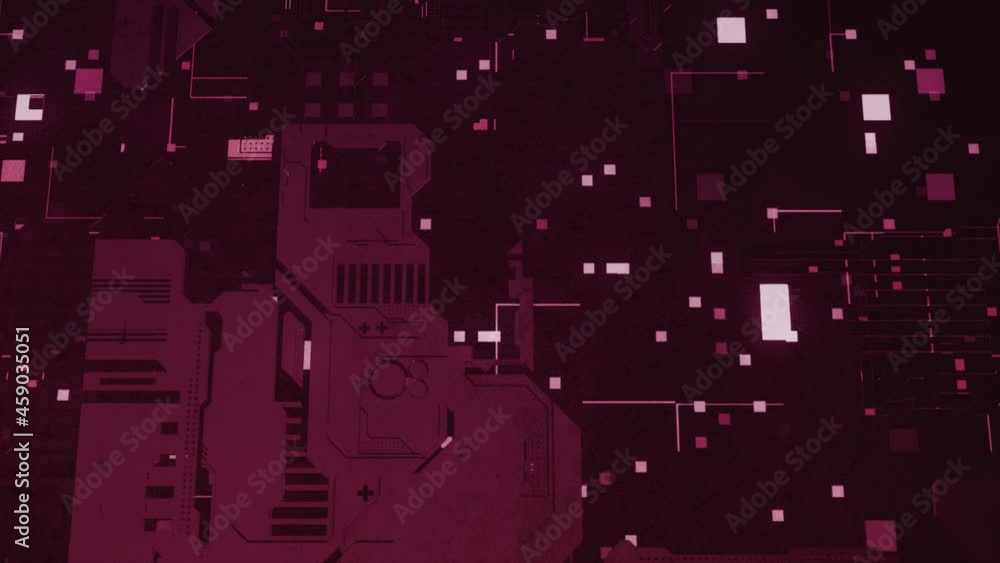 Poster impressive animation shows data flow in a motherboard in pc. motion. highlighted processor among cir