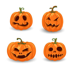 Halloween pumpkins in vector with set of different faces vector illustration