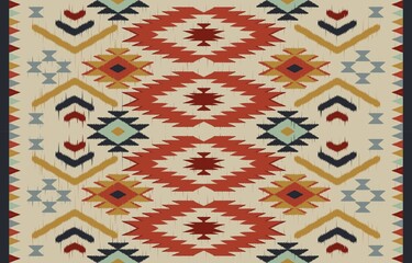Ethnic abstract ikat art. Seamless pattern in tribal, folk embroidery, and Mexican style. Aztec geometric art ornament print.Design for carpet, wallpaper, clothing, wrapping, fabric, cover, textile