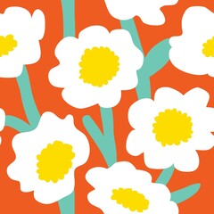  floral pattern colorful design orange background. Seamless vector cute botanical graphic. lovely blooming flowers. ornament print. Design for carpet, clothing, wrapping, fabric, fashion.