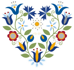 Kashubian Floral Design Kaszuby Poland Polish Folk art Ethnic Frame triangle tulip tulipan flower heart - obrazy, fototapety, plakaty