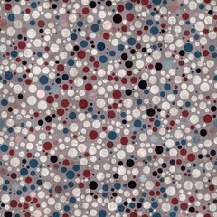 Seamless pattern of red white and blue circles packed tightly into sophisticated print. High quality illustration. Classy polka dot globe motif graphic design. Stylish elegant geometric orb material