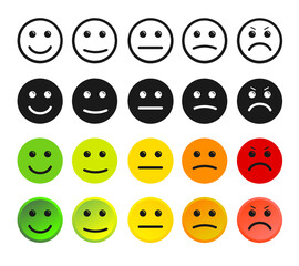 Rating Feedback Scale Isolated Emoticon Concept. Vector Emotion Set Rating Feedback Opinion Positive Or Negative