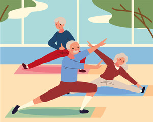 elderly people doing yoga