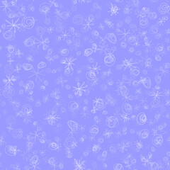 Hand Drawn Snowflakes Christmas Seamless Pattern. Subtle Flying Snow Flakes on chalk snowflakes Background. Awesome chalk handdrawn snow overlay. Majestic holiday season decoration.