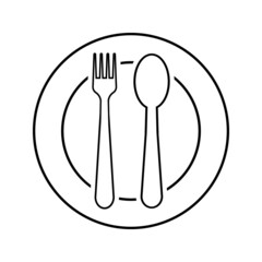 The isolated fork spoon and dish vector. The drawing of fork spoon and dish. Food equipment. Restaurant equipment