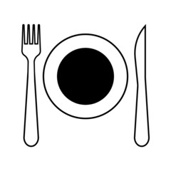 The isolated fork spoon and dish vector. The drawing of fork spoon and dish. Food equipment. Restaurant equipment