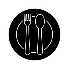 The isolated fork spoon and dish vector. The drawing of fork spoon and dish. Food equipment. Restaurant equipment