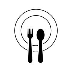 The isolated fork spoon and dish vector. The drawing of fork spoon and dish. Food equipment. Restaurant equipment