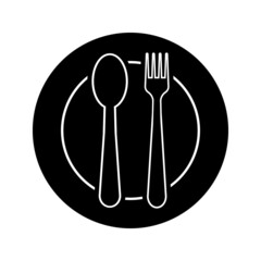 The isolated fork spoon and dish vector. The drawing of fork spoon and dish. Food equipment. Restaurant equipment