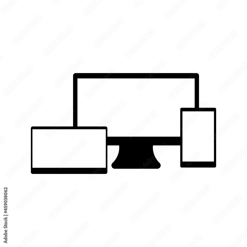 Poster realistic vector set of tablet, phone and computer with empty white screens