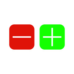 Vector illustration of plus and minus, black and white plus and less symbols on white background