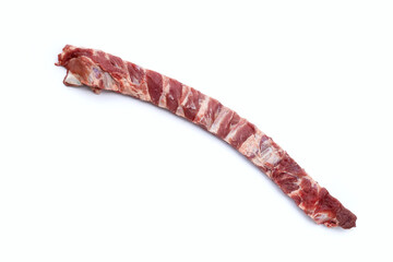 Raw pork ribs on white background.
