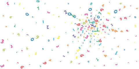Falling colorful messy numbers. Math study concept with flying digits. Radiant back to school mathematics banner on white background. Falling numbers vector illustration.