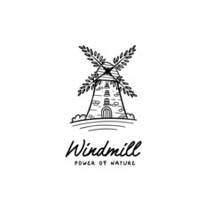 Windmill power of nature logo icon building landmark with leaves propeller