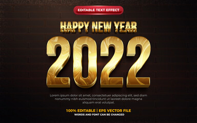 happy new year 2022 marble gold modern 3d Editable text effect