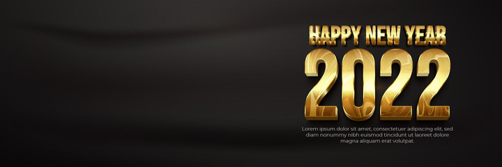 happy new year 2022 marble gold banner template with blank space 3d Editable text effect
